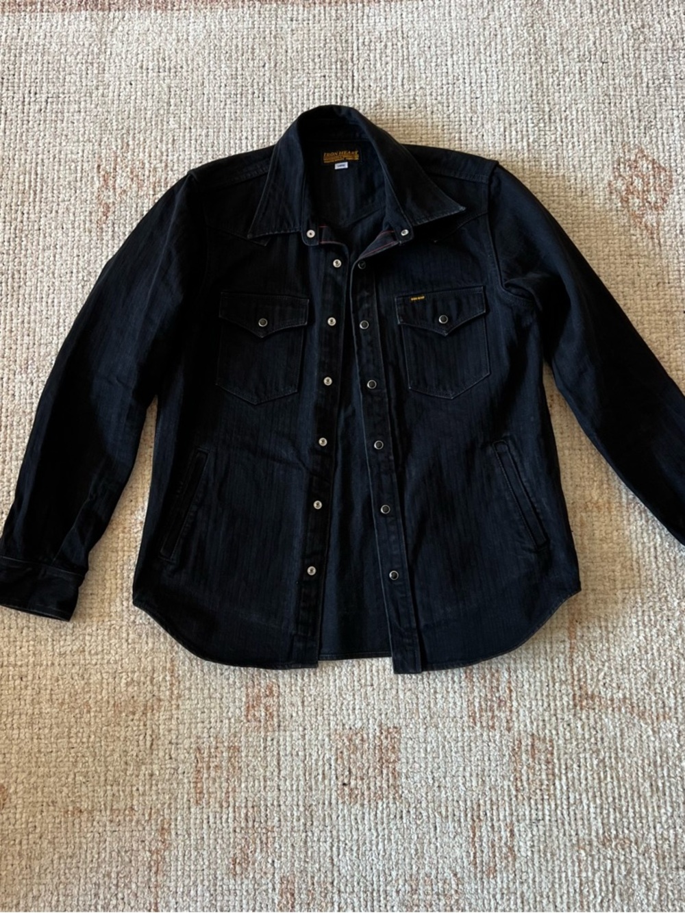 IRON HEART 13.5OZ DENIM WESTERN SHIRT - IHSH-396-BLK - BLACK jacket - Picture 2 of 14